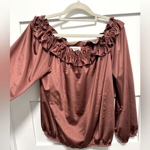 The Nines Off the Shoulder Satin Ruffled Top  Size L Excellent Condition